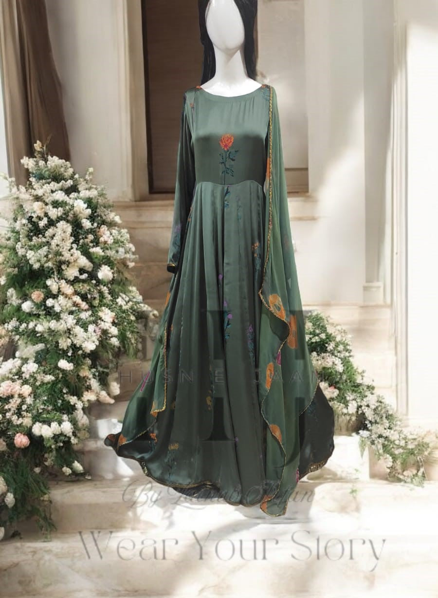 Graceful Green Umbrella Frock Set