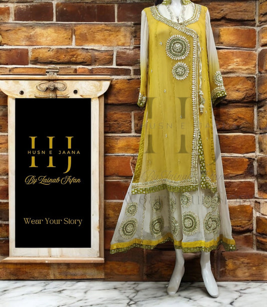 Elegant Creme White & Gold Yellow Double Shirt Set