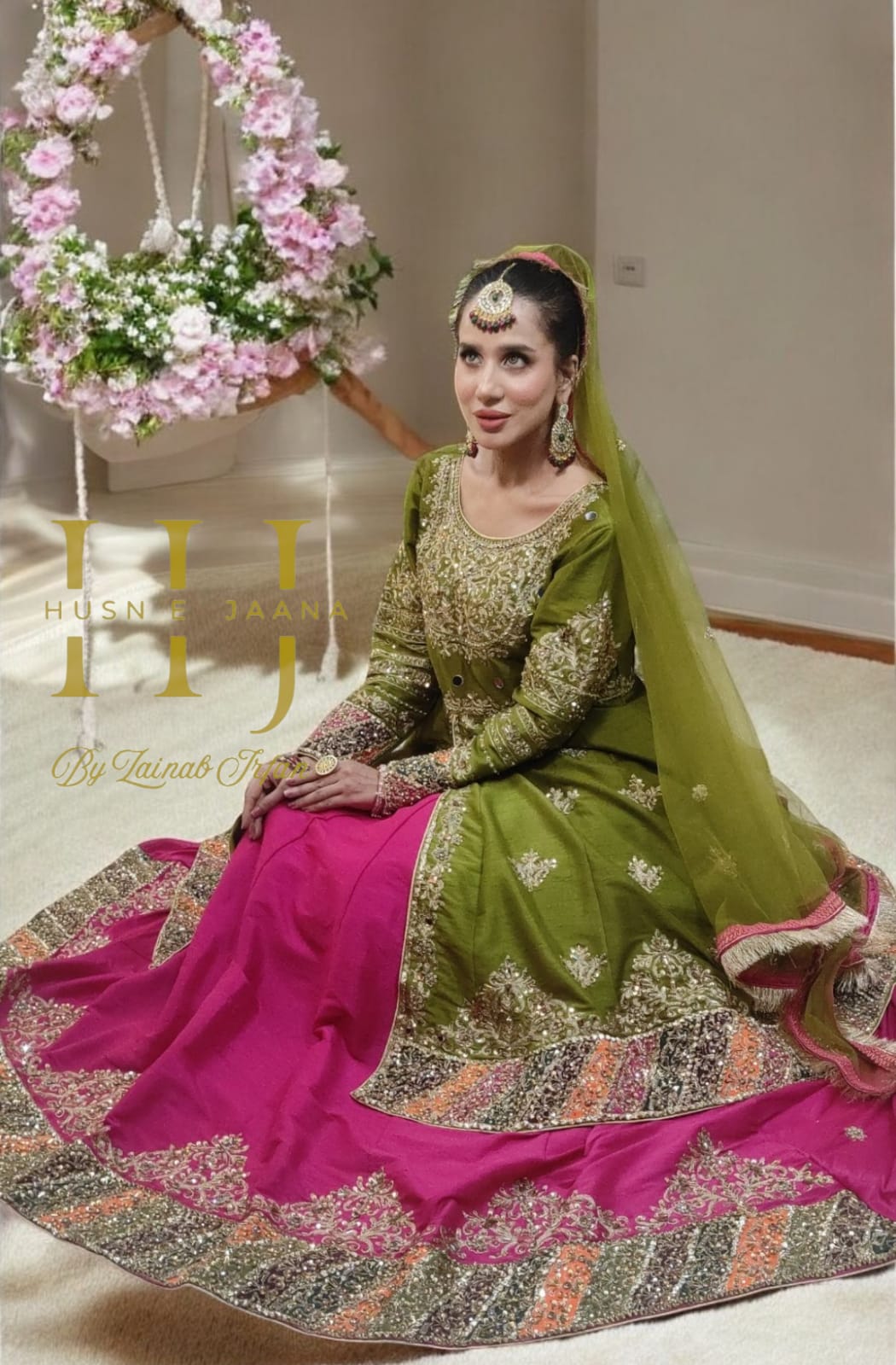 Exquisite Green & Pink Lehenga Set