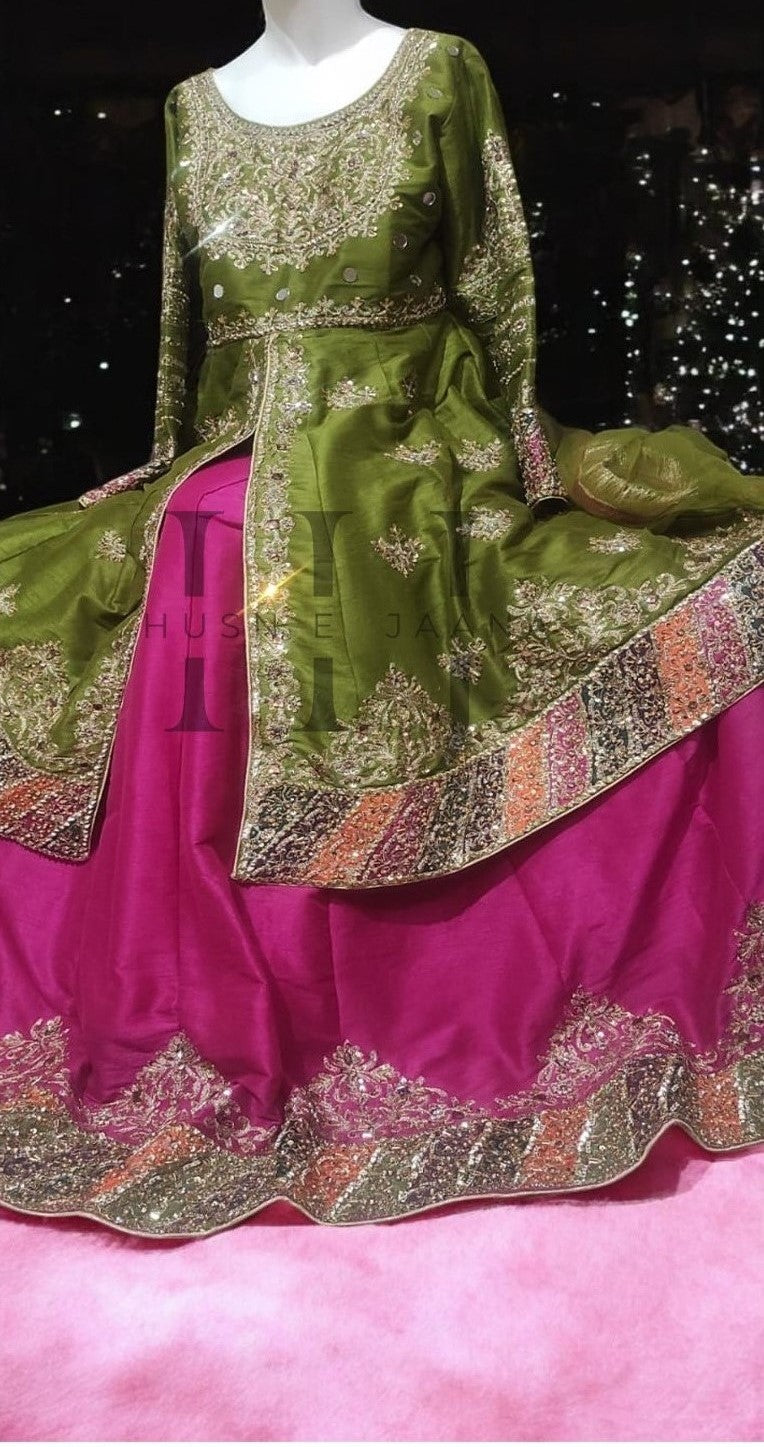 Exquisite Green & Pink Lehenga Set