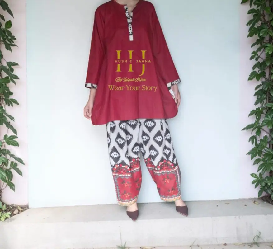 Maroon Printed Farshi Shalwar Lawn 2 Piece