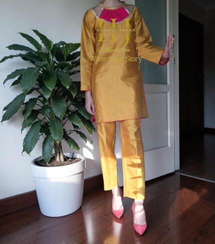 Yellow raw silk kurti