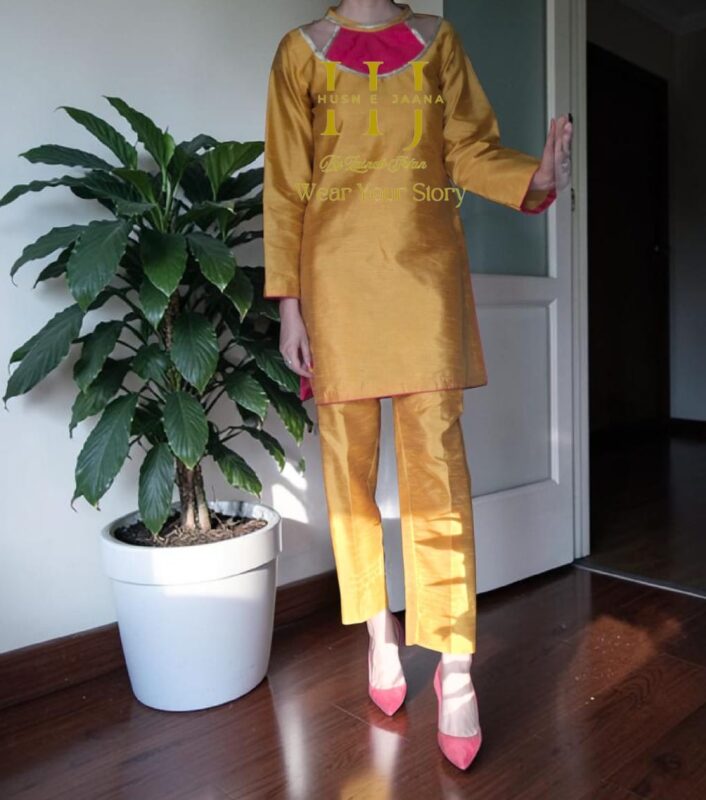 Yellow raw silk kurti