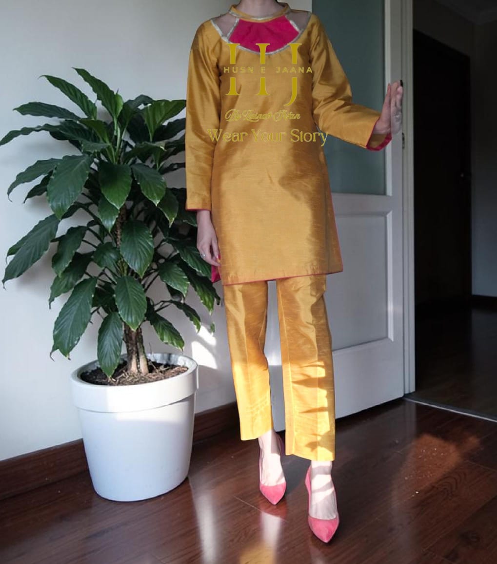 yellow raw silk kurti 1 Yellow raw silk kurti